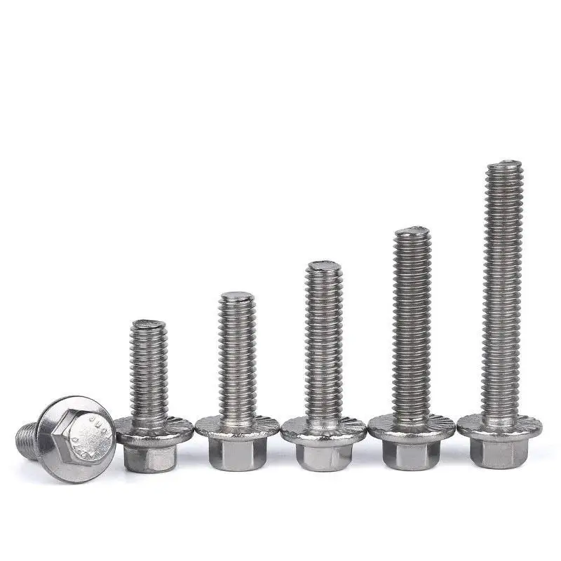 5-20Pcs 1/4-20 5/16-18 3/8-16 UNC 육각 플랜지 볼트 톱니 모양의 와셔 캡 나사가 있는 육각형 헤드 304 A2 스테인레스 스틸