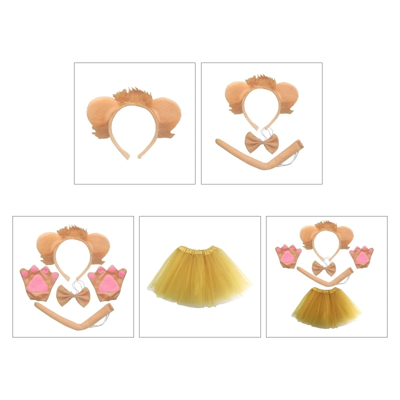 

Lion Costume Ears Headband Tail Gloves for Halloween Cosplay Party drop shipping