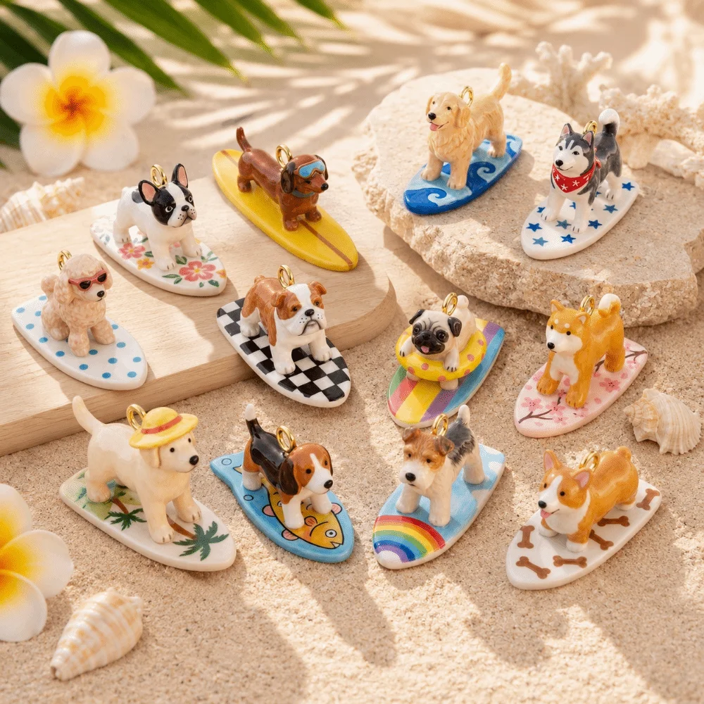 Jewelry Accessories Handmade Surfing Dog Pendant Colorful Enamel Dog DIY Pendant Cute Shiba Inu Puppy Charm Unisex