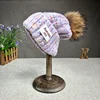 2024 New Fashion Natural fur pompom hat for women High quality mix-Color Travel Beanies Winter Hats for women Warm Female beanie 6