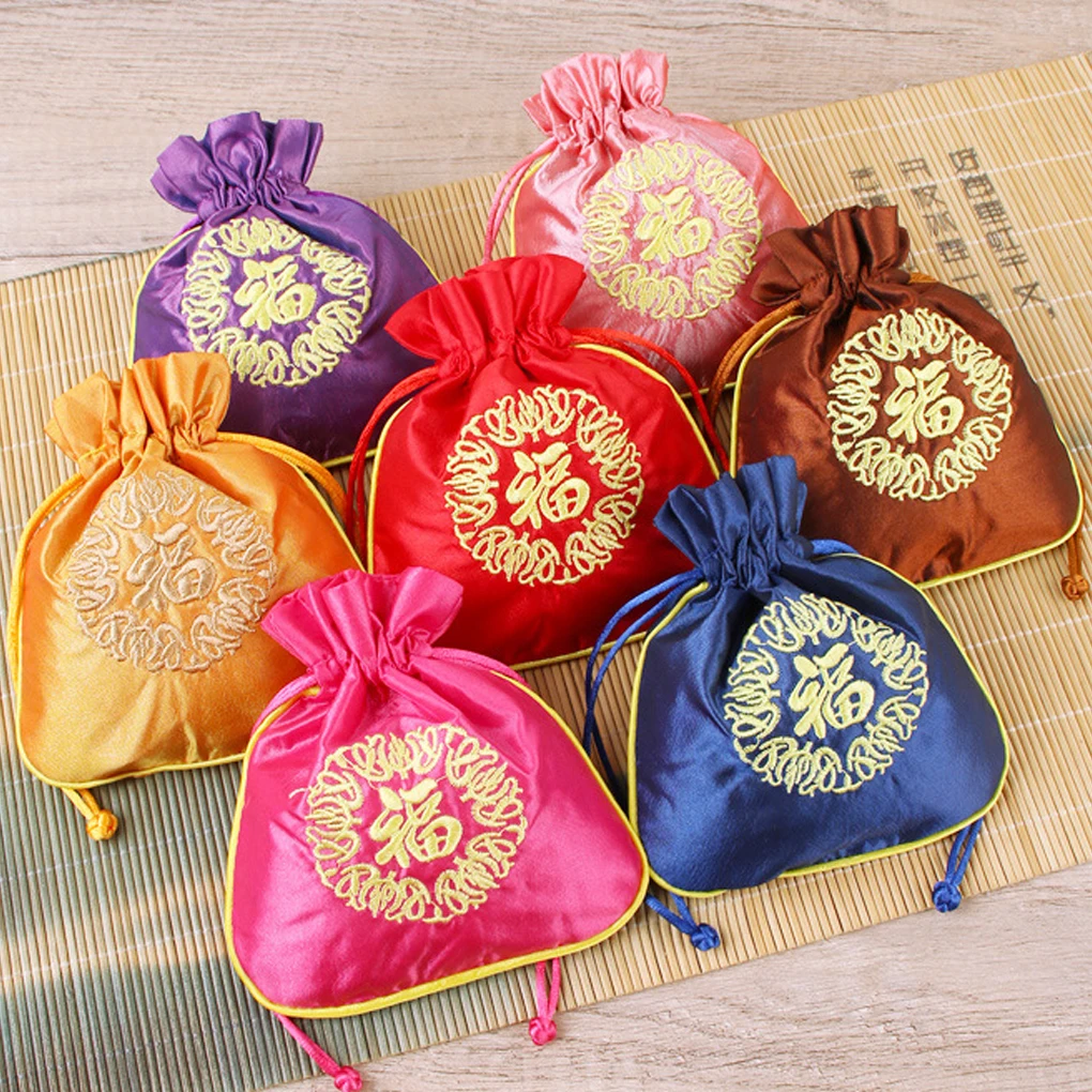 

Drawstrings Bag Fu Word Gift Bags Pouches Packaging Household Pink