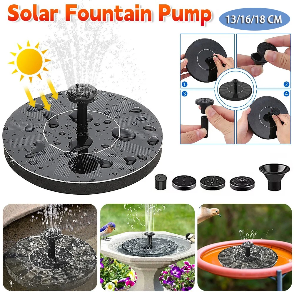Discover 13/16/18cm Solar - Powered Fountain Pumps with 8 Nozzles - Ideal for Garden Pools, Ponds, and Bird Baths Outdoor