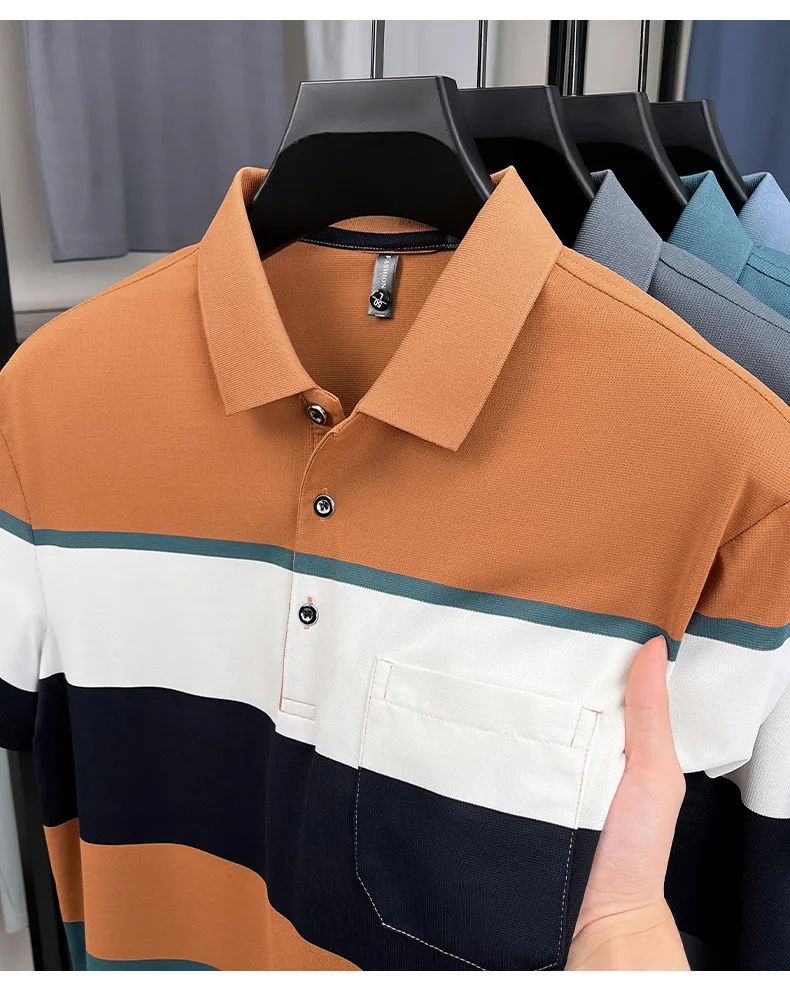 Quality trendy short sleeve polo shirt men fashion color blocked striped pocket design comfortable breathable summer T-shirt 21 Sce2a28467928405b8a76071ce20d7f6aZ