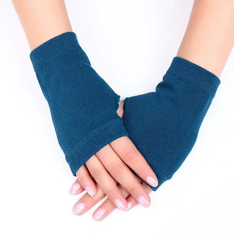 1 Pair Half Finger Gloves Solid Color Stretch Mittens Women Short Fingerless Gloves Winter Warm Knitted Gloves Cosplay Gloves