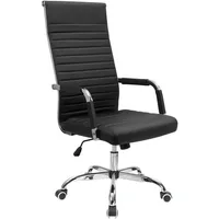 Ribbed Office Chair High Back PU Leather Executive Conference Chair Adjustable Swivel Chair with Arms, Black 2