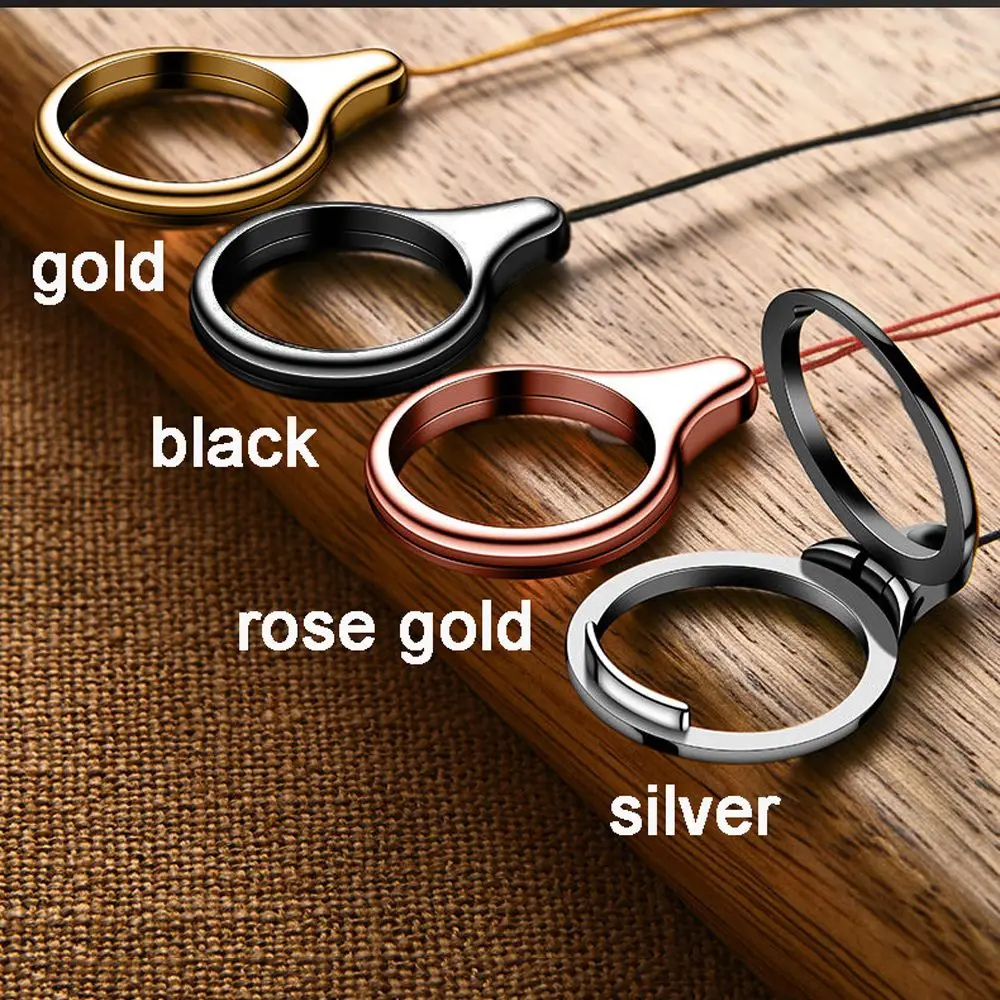 Dual Function Metal Phone Stand and 360° Rotating Finger Ring with Lanyard