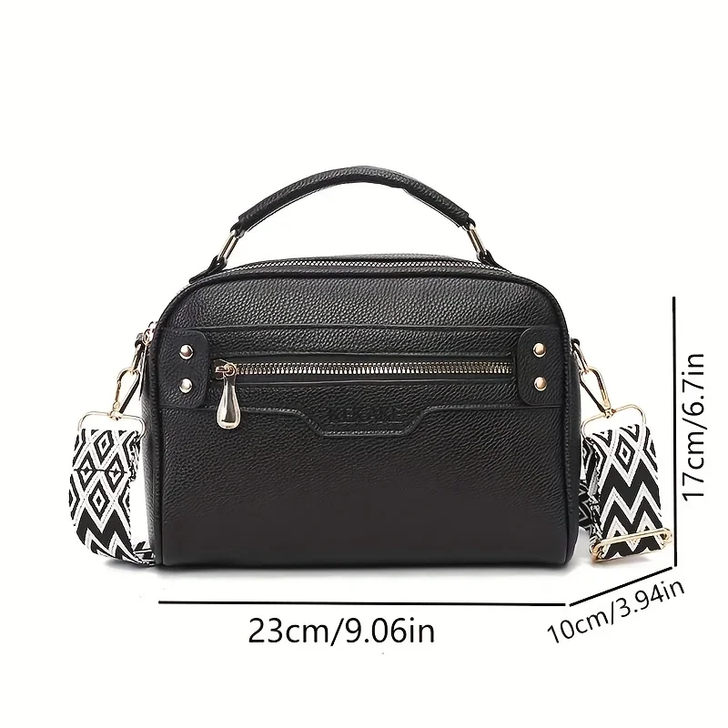GELANDAI Women Leather Crossbody Bag Stylish Design with Geometric Strap, Double Compartments for Daily Commute & Casual Outings