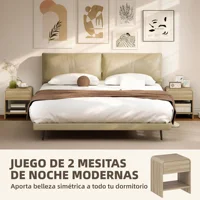 Homcom Набор из 2 прикроватных тумбочек Nordic с выдвижным ящиком с закругленными углами и открытой полкой 40X35X45 см, натуральный — изображение 4