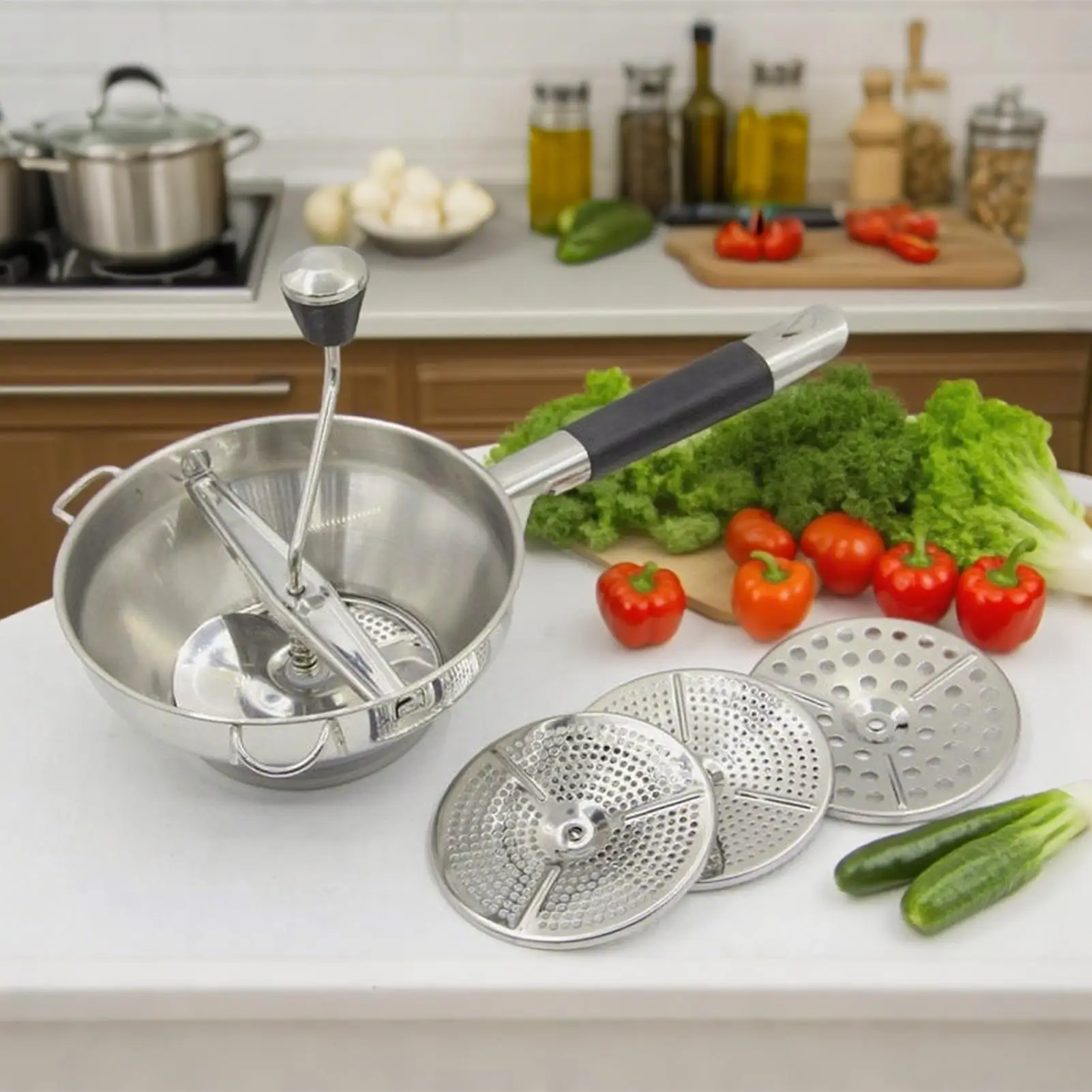 Food Masher Ricer for Mashed Potatoes Food Grade Manual with 3 Replaceable Grinding Discs Shredder for Home Garlic Fruit Puree