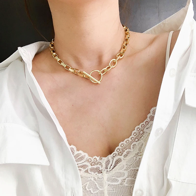 Necklace 18k Paperclip Necklace Gold Chain Link Choker Box Chain