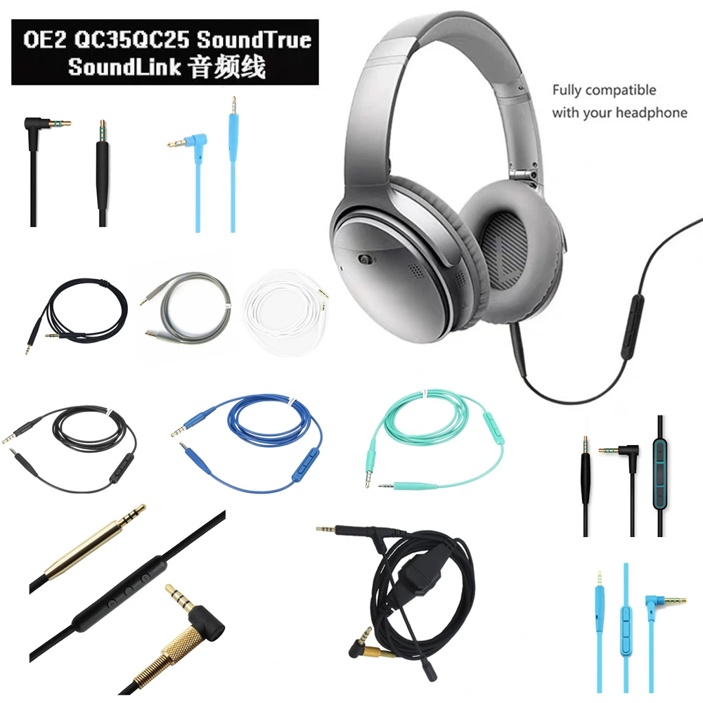 

For BOSE QC35 QC25 OE2 Soundtrue Soundlink Headset 3.5 to 2.5 Pairs of Recording Cables Mic Cable Headphone Audio Cord 140cm