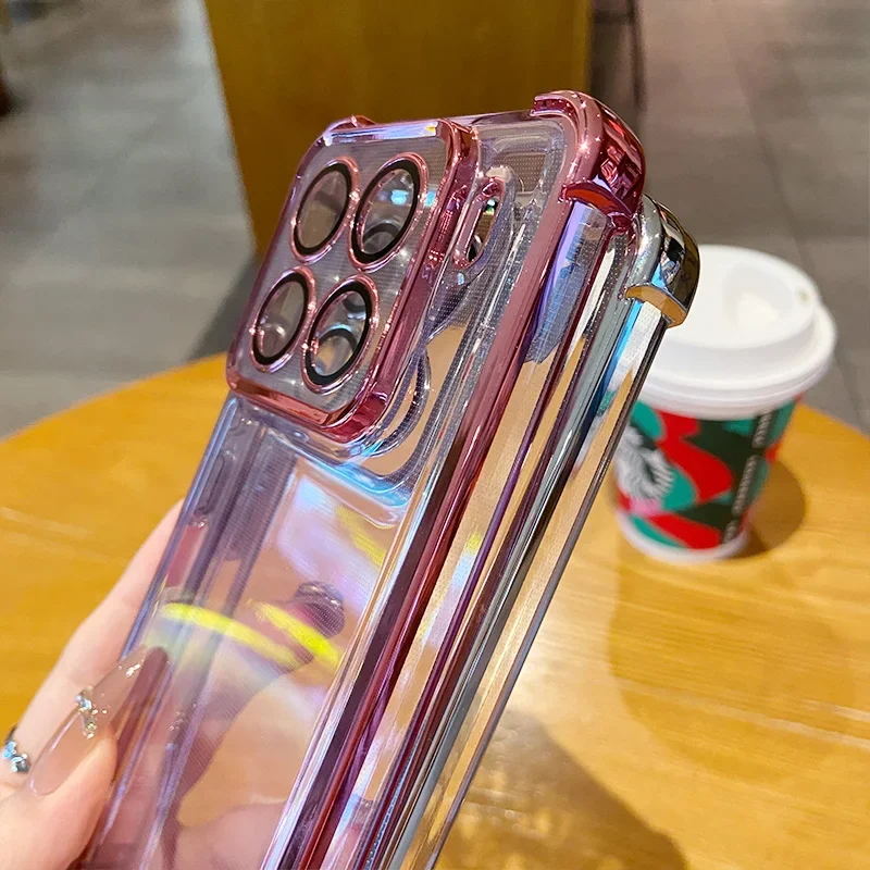 Clear Plating Soft Silicone Shockproof Phone Case with Full Lens Film Protection