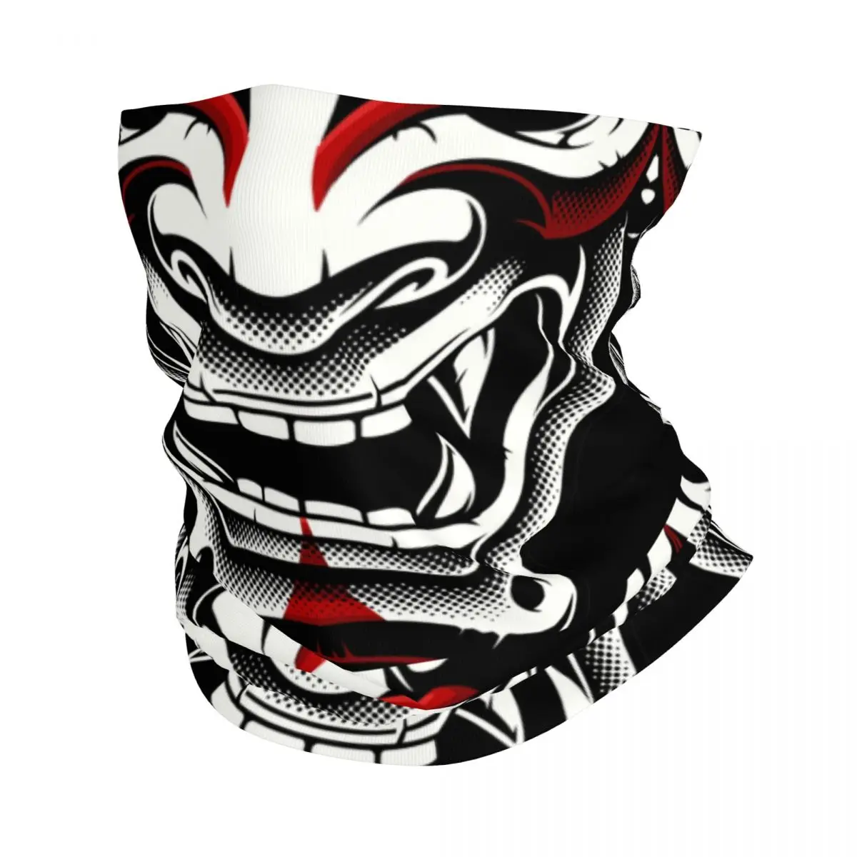 

Бело-красная бандана для шеи Okami Kitsune Kabuki Japanese Oni Demon, шарф-повязка для лыж и бега, шарф-накидка Самурай, обогреватель для татуировок