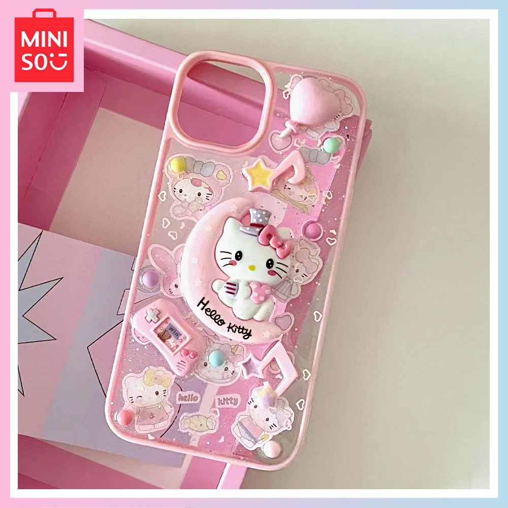 

Miniso Drop Glue Moon Hello Kitty Heart Shape Apply iPhone13 Phone Case 14Promax Soft 12 Cute 11 Birthday Christmas Gift