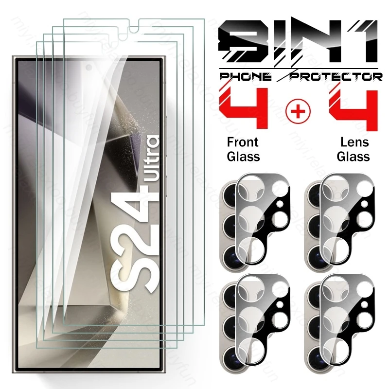 S24Ultra Custodia 8 In 1 Proteggi Schermo In Vetro Temperato Per Samsung Galaxy S24 Ultra 5G 3D Camera Glass Samsungs24 S 24 Plus S24 +