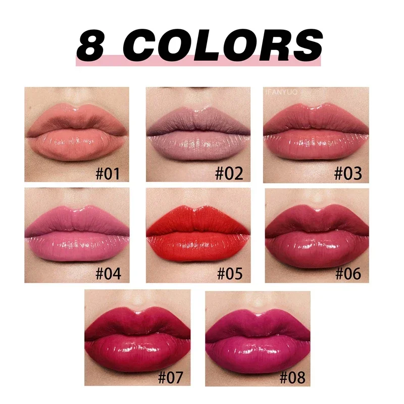 8 Colors Silky Glossy Lipstick Long Lasting Waterproof Lip Gloss Sexy Red Lip Tint Non-Stick Cup Moisturizing Mirror Lip Balm_voghion.com