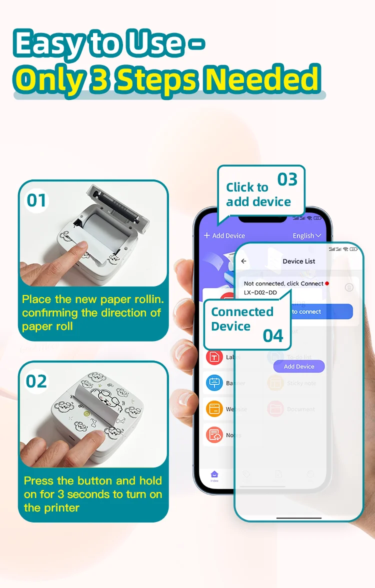 Description Picture 5 of itemDolewa D2 Bichon Mini Printer Portable Error Printer Use Thermal Paper Sticker Paper Label Maker Printer for Photo Printing