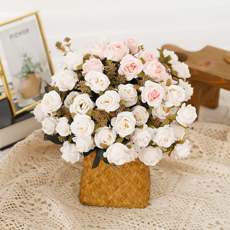 QUTUNI Künstliche Rosen 10er Set - Blaue & Weiße Blumensträuße Für Tischdeko