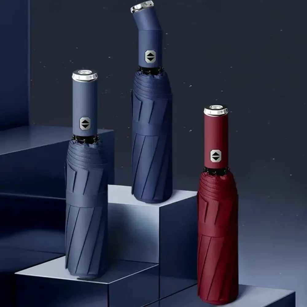 10-Bone Frame LED Flashlight Umbrella Waterproof Three Fold Rotating Umbrella UV Protection Windproof Design Dual Use Umbrella