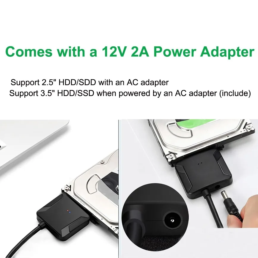 SATA to USB 3.0 Cable Adapter USB 3.0 to SATA External Hard Drive Converter With EU/US/UK Power Supply For 2.5