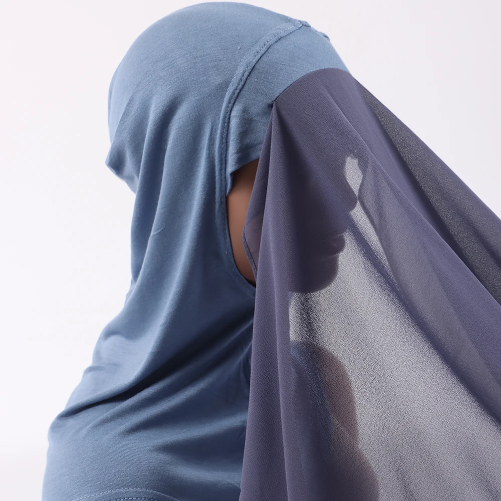 New Instant Hijab Muslim Women Heavy Chiffon Shawl With Elastic Jersey Inner Cap Headwrap 2