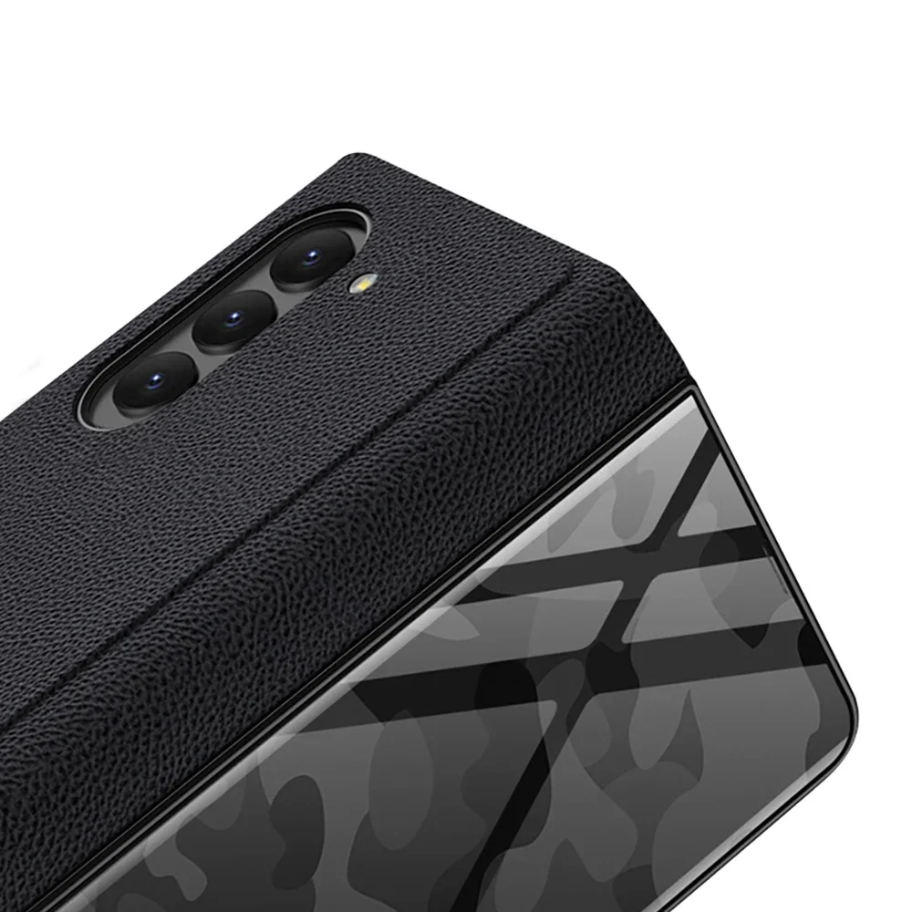 For Samsung Galaxy Z Fold 5 Case Leather & Fashion pattern Glass Hard Back Flip Cover for Galaxy Z Fold5 5G Funda