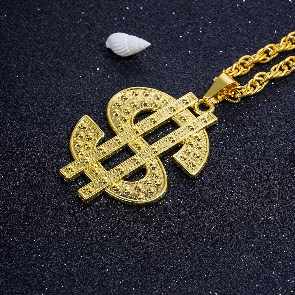 JczR.Y Dollar Sign Money Bag Necklace - Stainless Steel Gold Tone Pendant Chain (50 Cm) - Lucky Wealth Jewelry