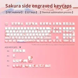 Cherry Blossom Pink Illuminated Keycap Set, Side Engraved PBT Material, 128 Keys, Cute Girl Design - Cherry  keycaps (Cherry blossom)