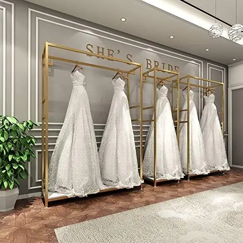 Gold Freestanding Clothing Rack with Shelves