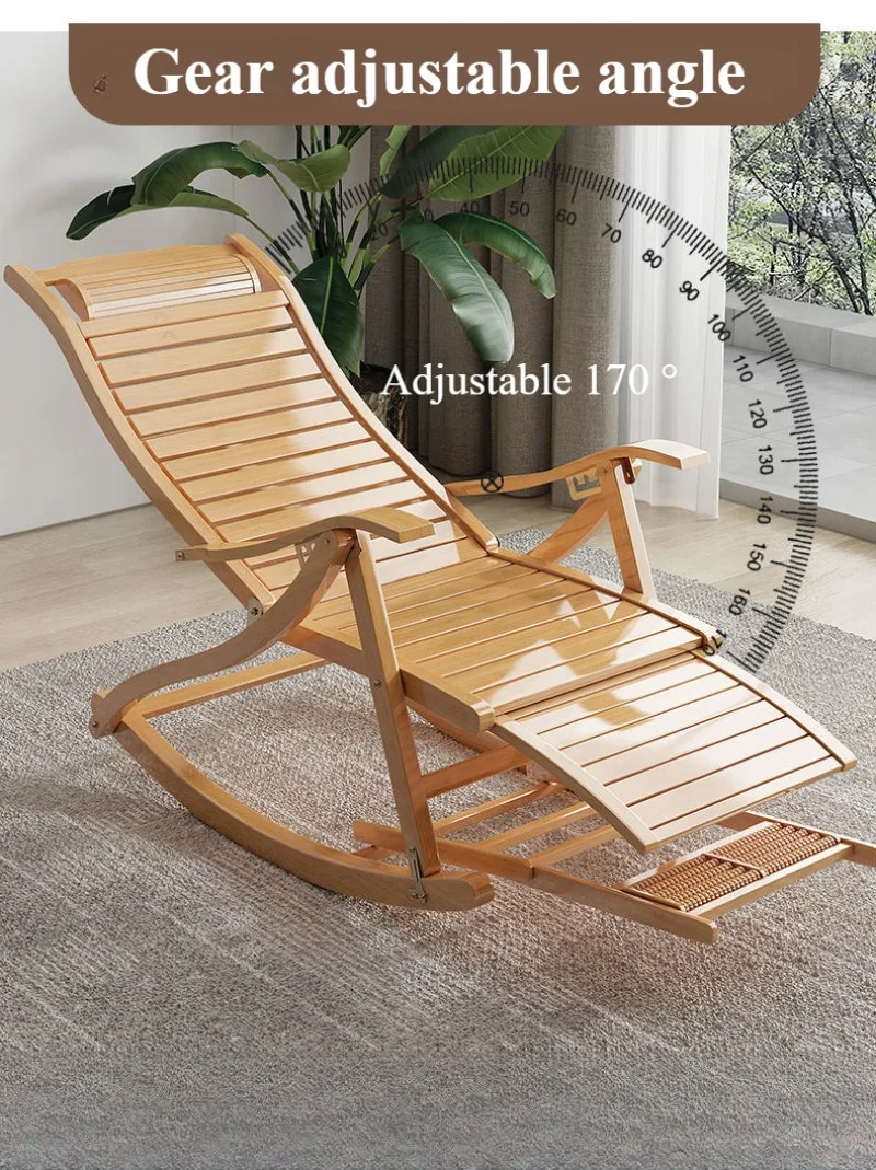Description Picture 4 of itemRelaxing Recliner Leisure Home Bamboo Rocking Chair Adult Balcony Relax Armrest Folding Bed Living Room Sedie Home Furniture