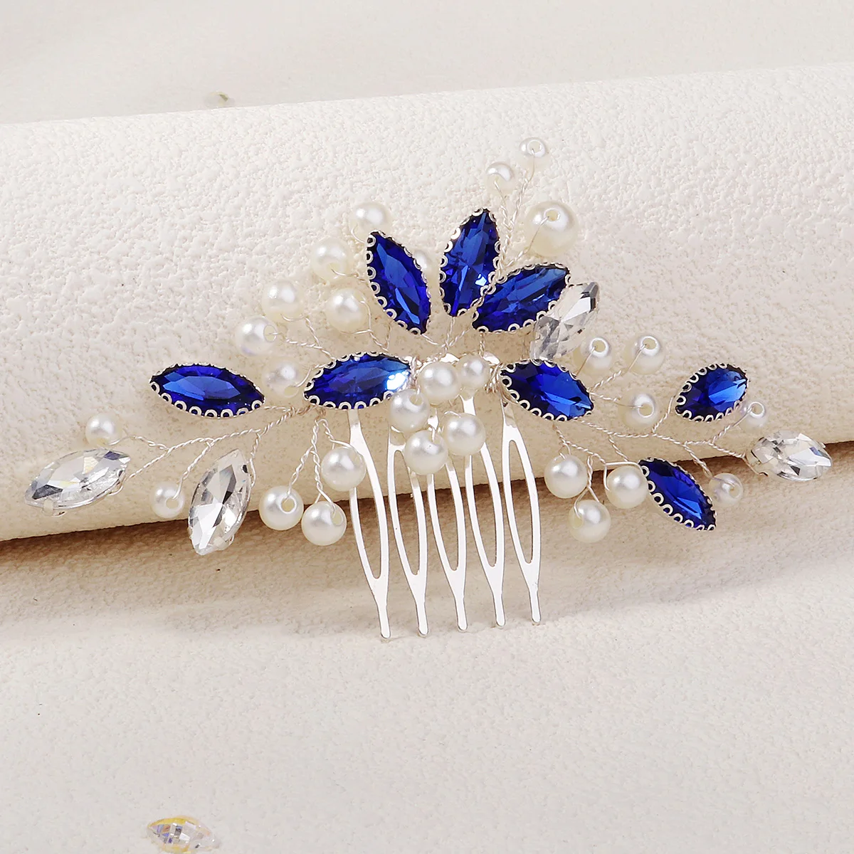 Blauer Kristall Braut-Haarkamm Funkelnde Strass-Haarspangen Kopfschmuck für Damen Mode Bankett Party Haaraccessoires – Detail 10
