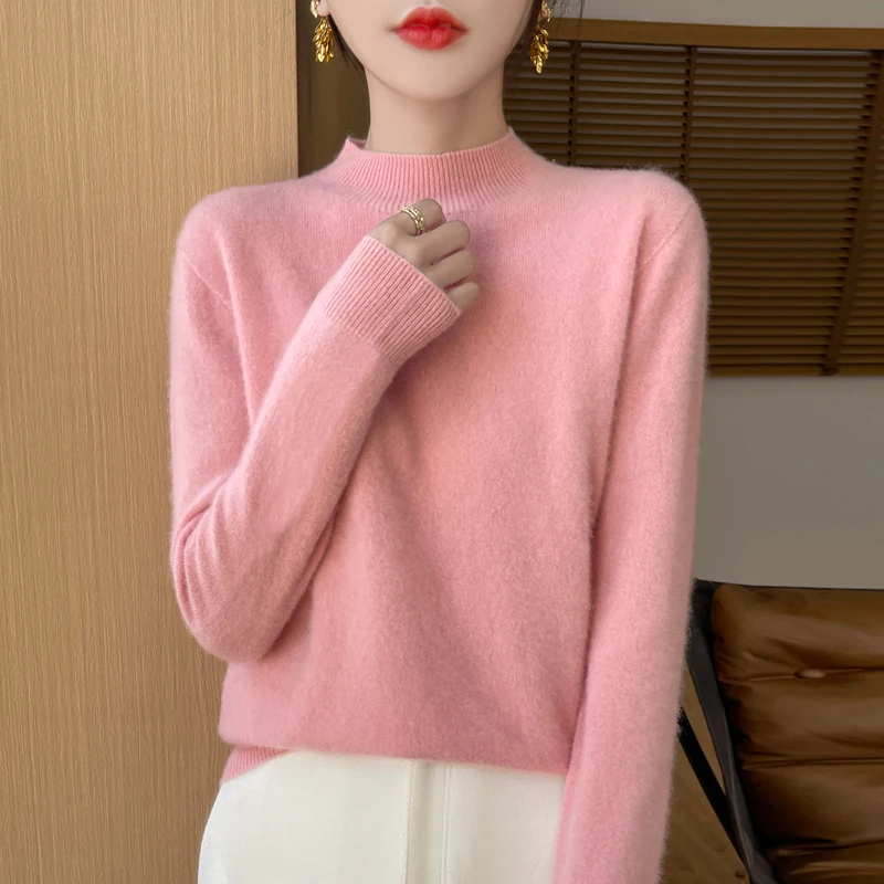 100% Merino Wool Women's Sweater, Classic, Knitted, Crew Neck, Long Sleeves, Pullover, Warm, Top, Basic, Autumn/Winter 2024 2