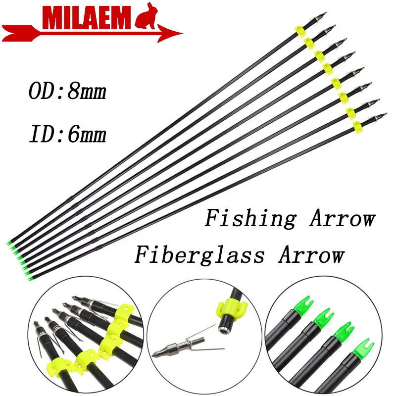 

6/12pcs Archery Bowfishing Arrow Fiberglass Arrow OD8mm ID6mm 100Gr Arrowhead Safety Slide Outdoor Shooting Fishing Accessories