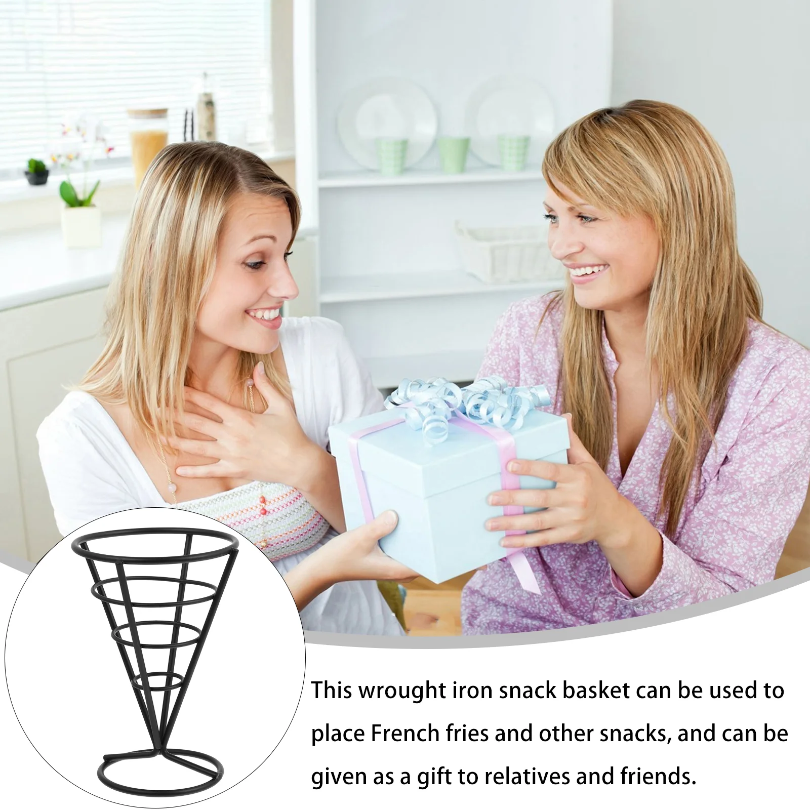 Black Iron French Fries Stand Snack Basket Holder Dinnerware Sets Fry Bracket Cone Basket Kitchen Dining Bar Food Containers