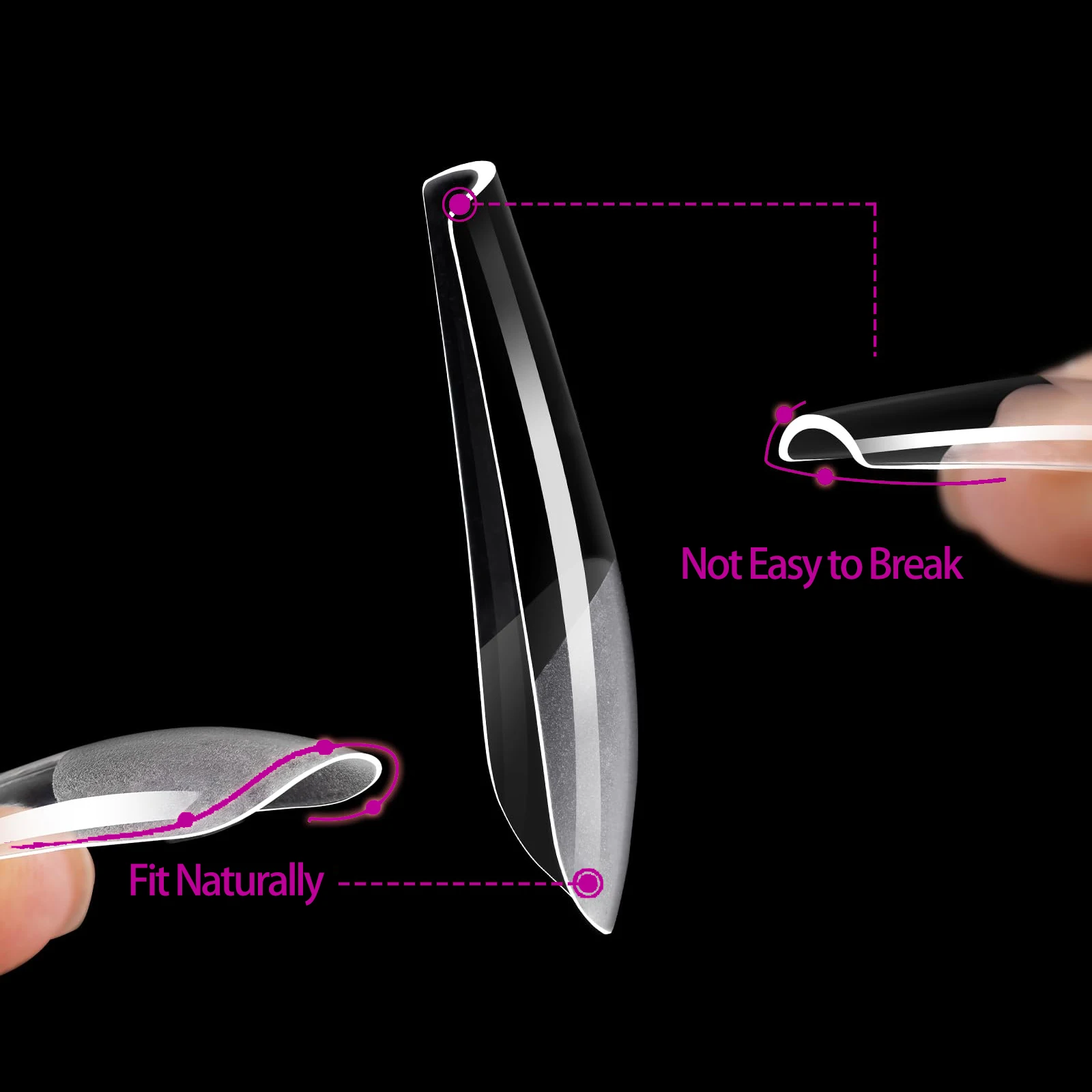 240/330개 소프트 젤 발레리나 네일 팁, 반매트 클리어 관 모양 아크릴 네일 팁, 15가지 사이즈, 홈 DIY용