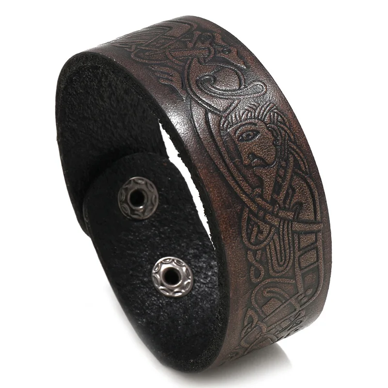 Embossed Pattern Retro Cowhide Personalized Leather Bracelet MenCreative Jewelry European and American Style Gift leather bracelet