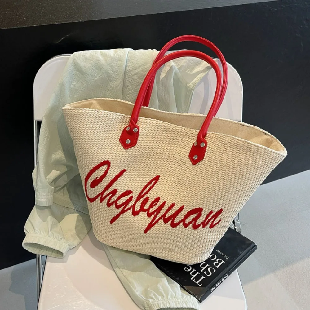 대용량 자수 라탄 핸드백, 직조 토트백, 위커 한국 겨드랑이 비치 백, 숙녀 휴가 숄더백, 여름