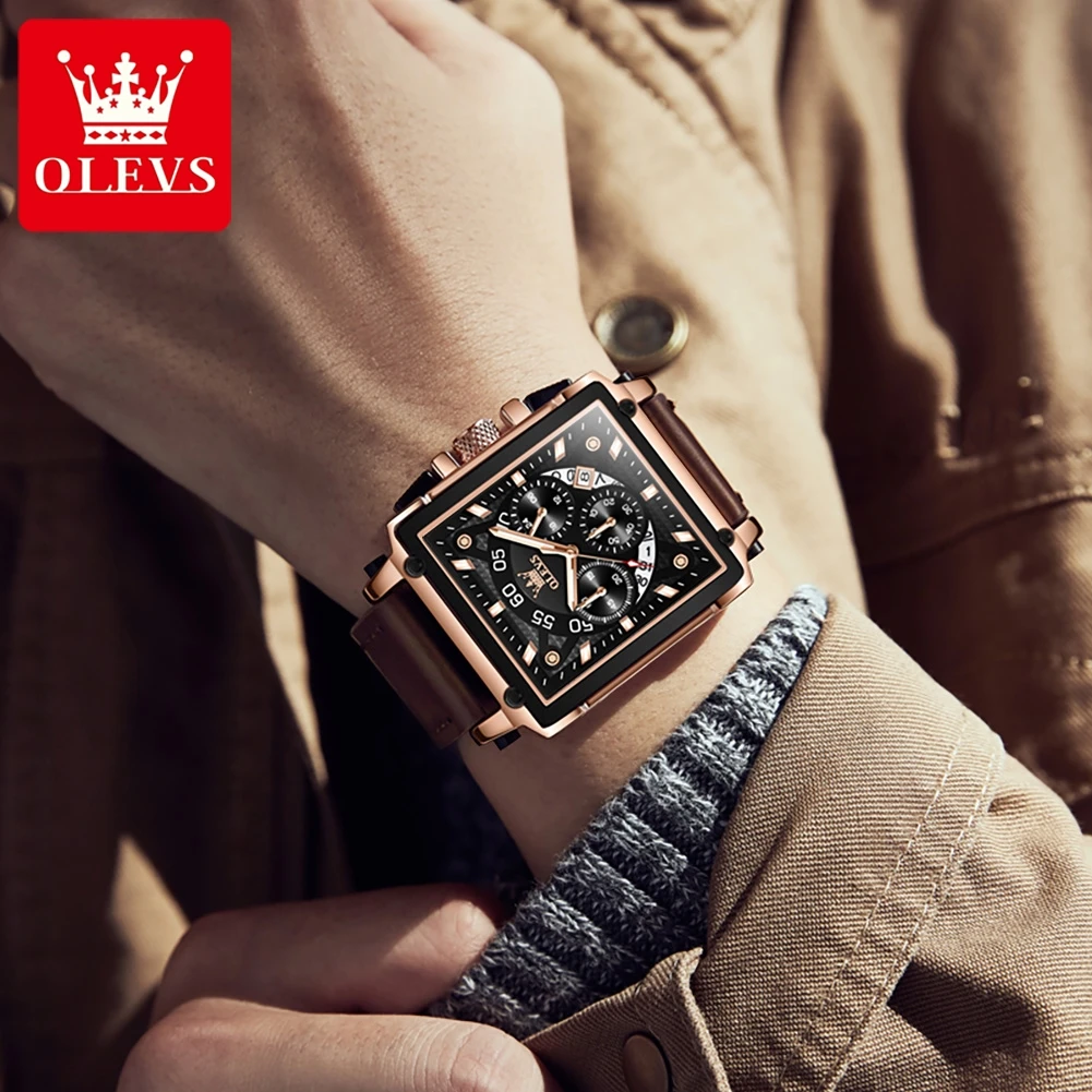 OLEVS 9919 Watch For Men Fashion Chronograph Quartz Man Wristwatch Waterproof Luminous 24 Hours Display Original Leather Watches