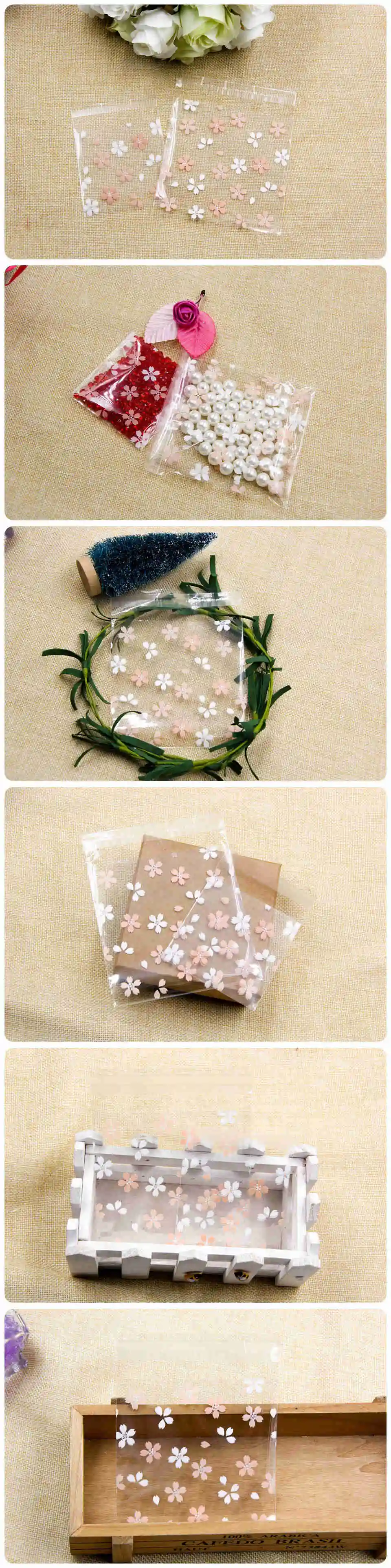 2Size 100PCS Heart/Flower Candy &Cookie Plastic Bags Self-Adhesive DIY Biscuits Snack Package Birthday Decor Baking Supplies