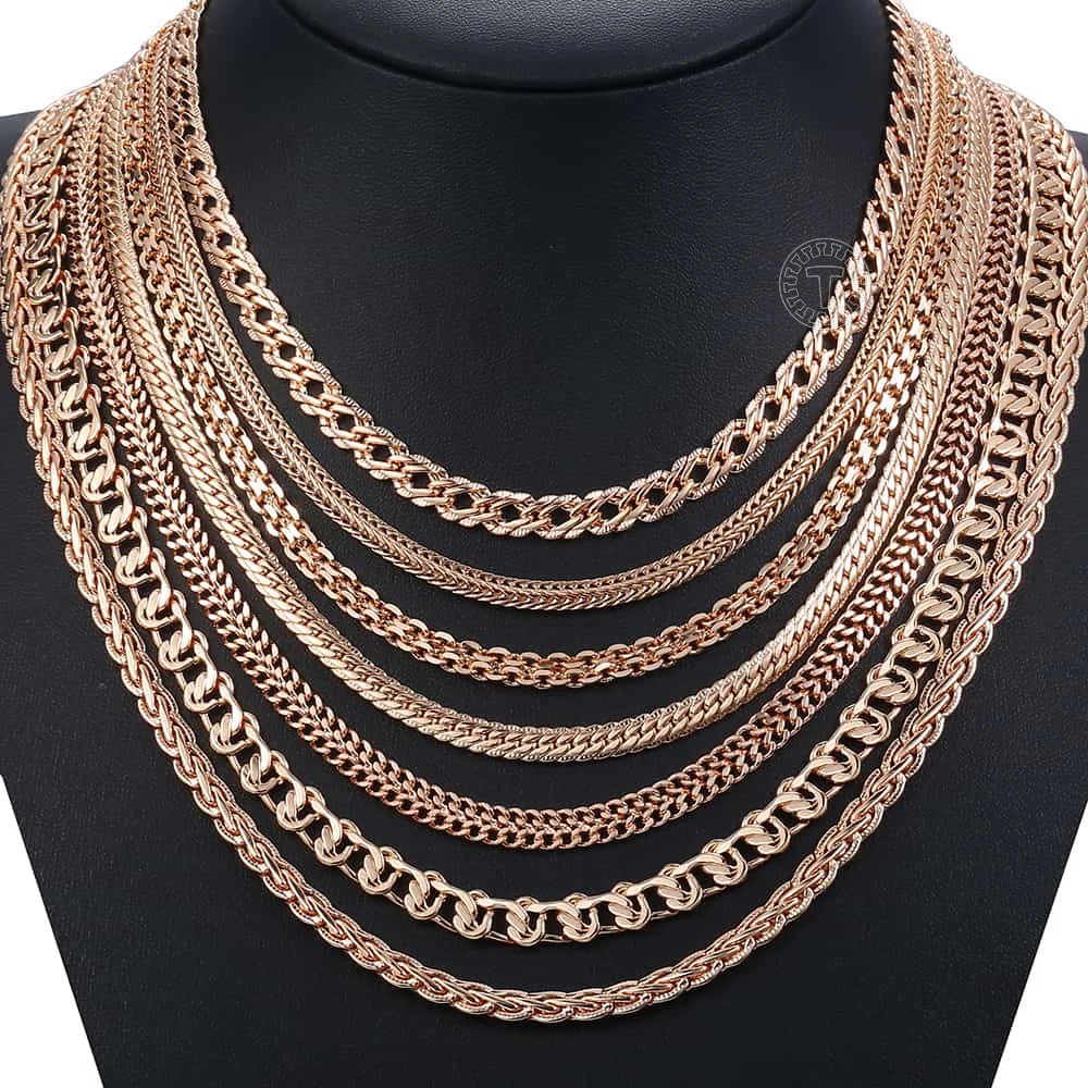 Rose Gold Necklace 585 Women Men's 50/60cm Foxtail Curb Weaving