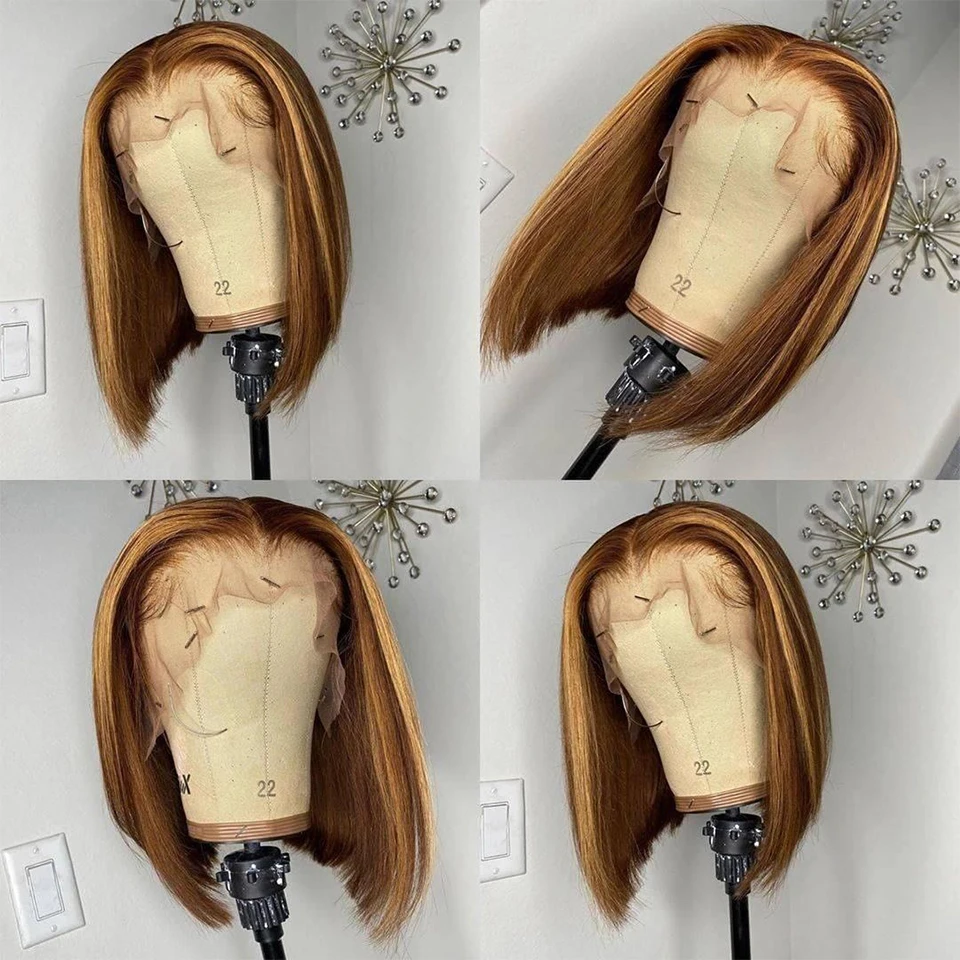 Human Hair Wigs Transparent Lace Wig With Baby Hair Remy 13x4 Lace Wig 16Inch For Women Bob Wigs Pre Plucked Bleached Knots