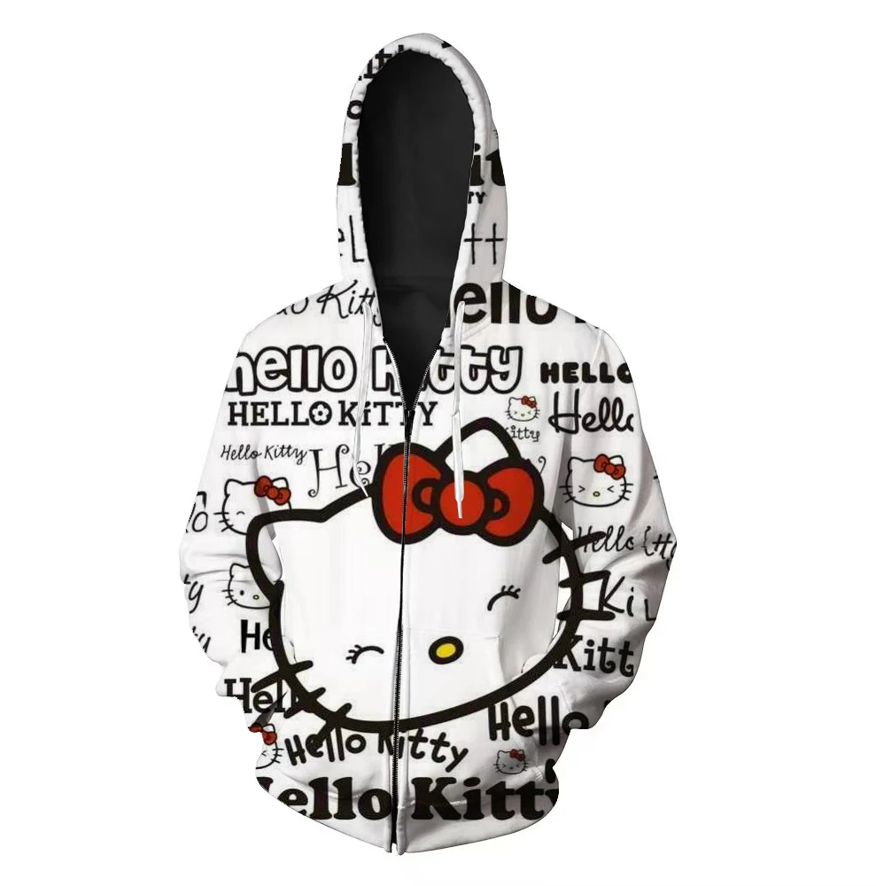 

Hello Kitty New Fashion Cartoon Pattern Zipper Hoodie Ladies Casual Hoodie 3D Print Hoodie Streetwear