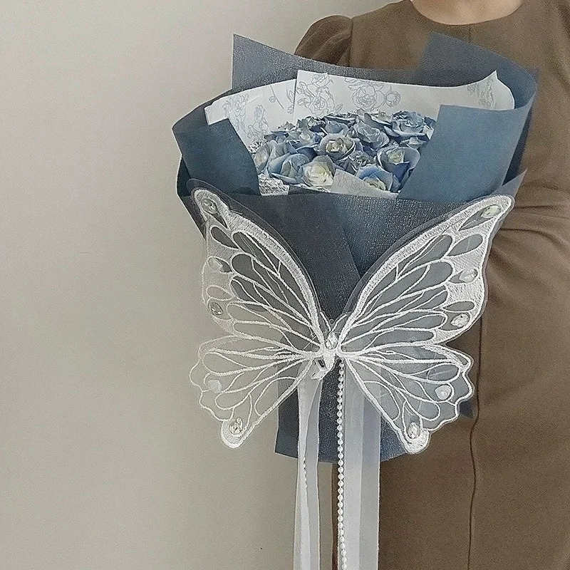 Multicolor Butterfly Wings Cake Topper LED Light Happy Birthday Lighting Pearl Butterfly Wings Plastic Party Favors Supplies