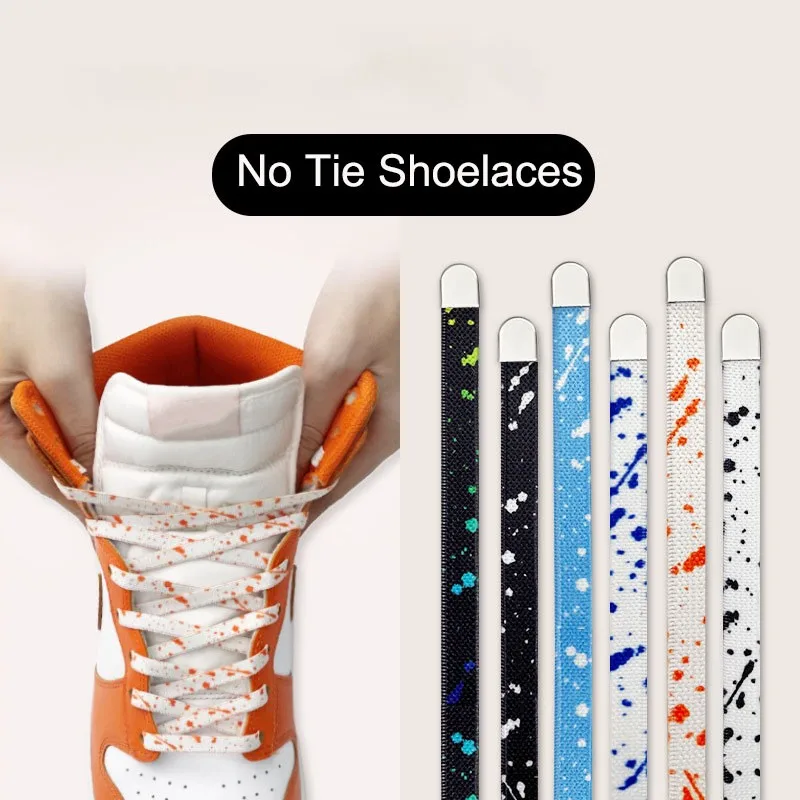 2023 Fashion Splash Ink Printing Elastic Rubber Shoelaces For Sneakers