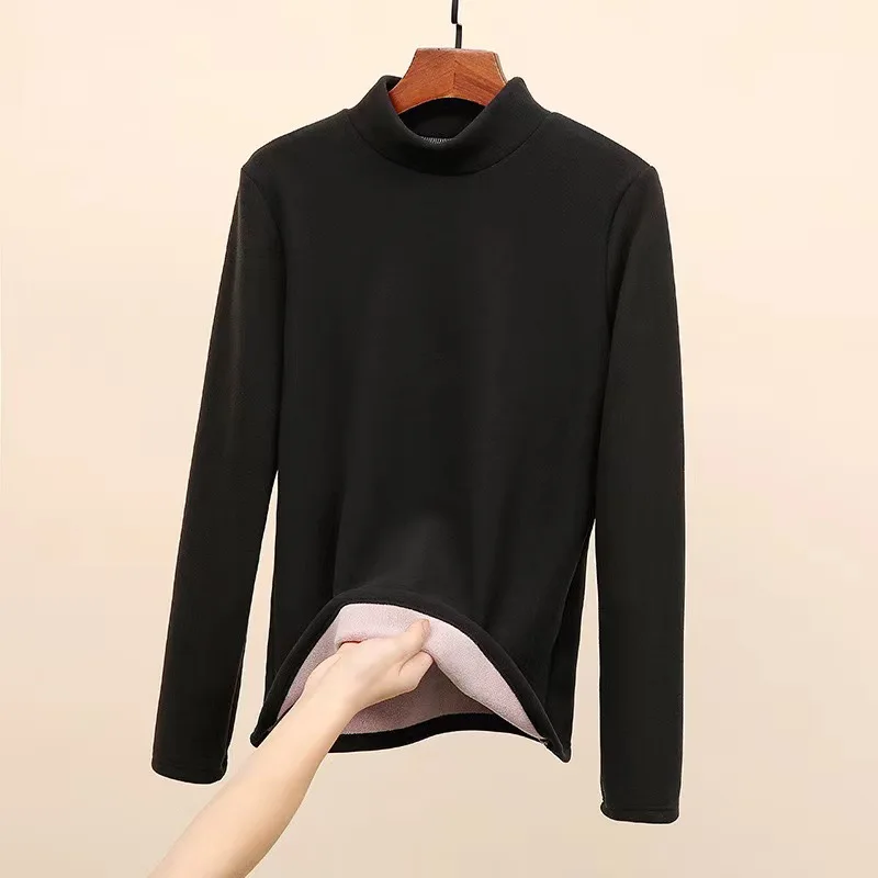 2023 Autumn/Winter New Plus Plush Thickened Half High Collar Underlay Shirt for Women with a Slim Fit Premium Warm Underwear