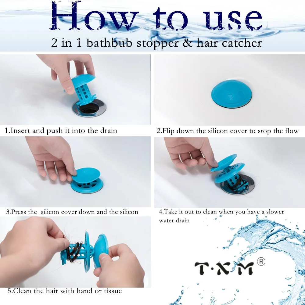 2PACK Drain Hair Catcher 2 in 1 Bathtub Protector For Shower