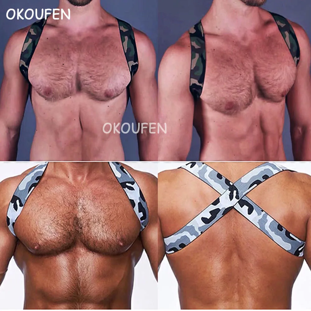 

Nightclub Party GoGo Big Lies WP Show Chest Bandage Sexy Sports Fitness Belt Men's Camouflage Muscle Strap