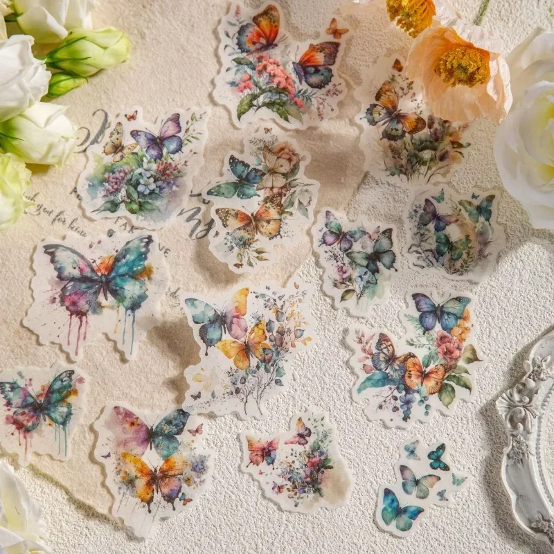 20-Piece Butterfly & Flower Collage Stickers Set - Handmade Craft Supplies for Scrapbooking & Journaling