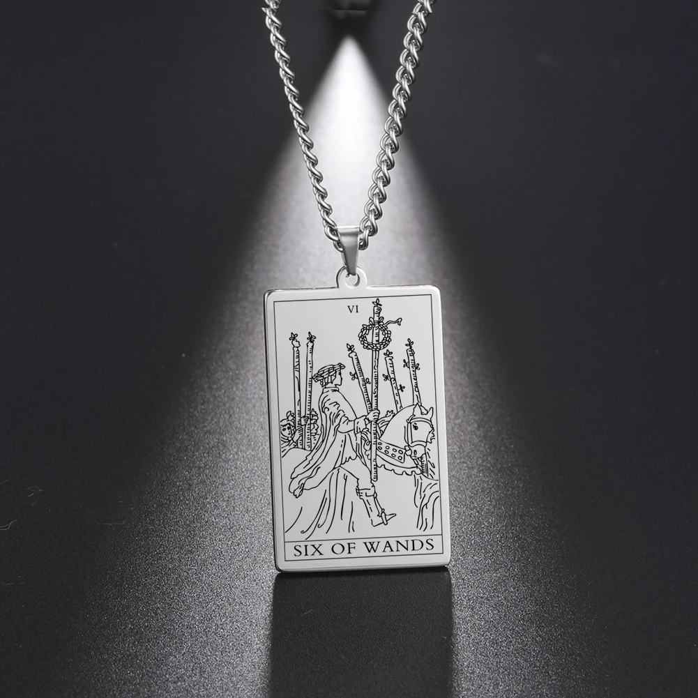 Dawapara Zauberstäbe Tarot Karte Vintage Amulett Anhänger Halskette Link Kette Talisman Halsketten Edelstahl Schmuck Goldene Schwarz – Detail 17