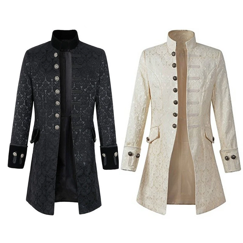 

Men's Slim Collar Coats Literary Embroidery Retro Uniform Medieval Coat Solid Color Breasted Coat Stage Props Cosplay Costume